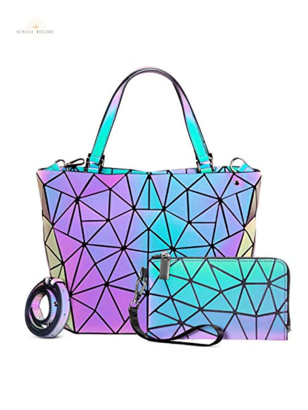 Women's Crossbody Bag with Wallet Set Holographic Reflective Geometric Luminous